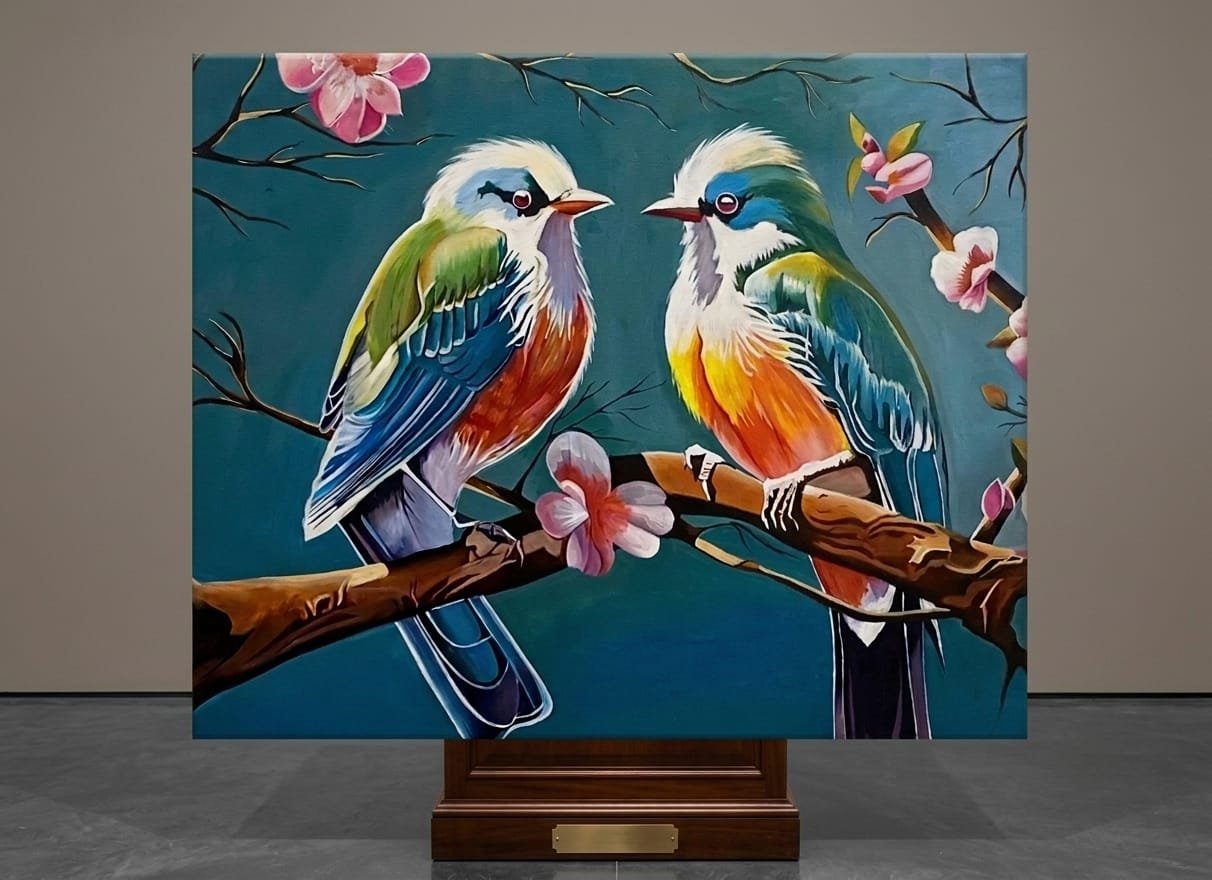 Twin Songbirds Hand-Painted Canvas Art