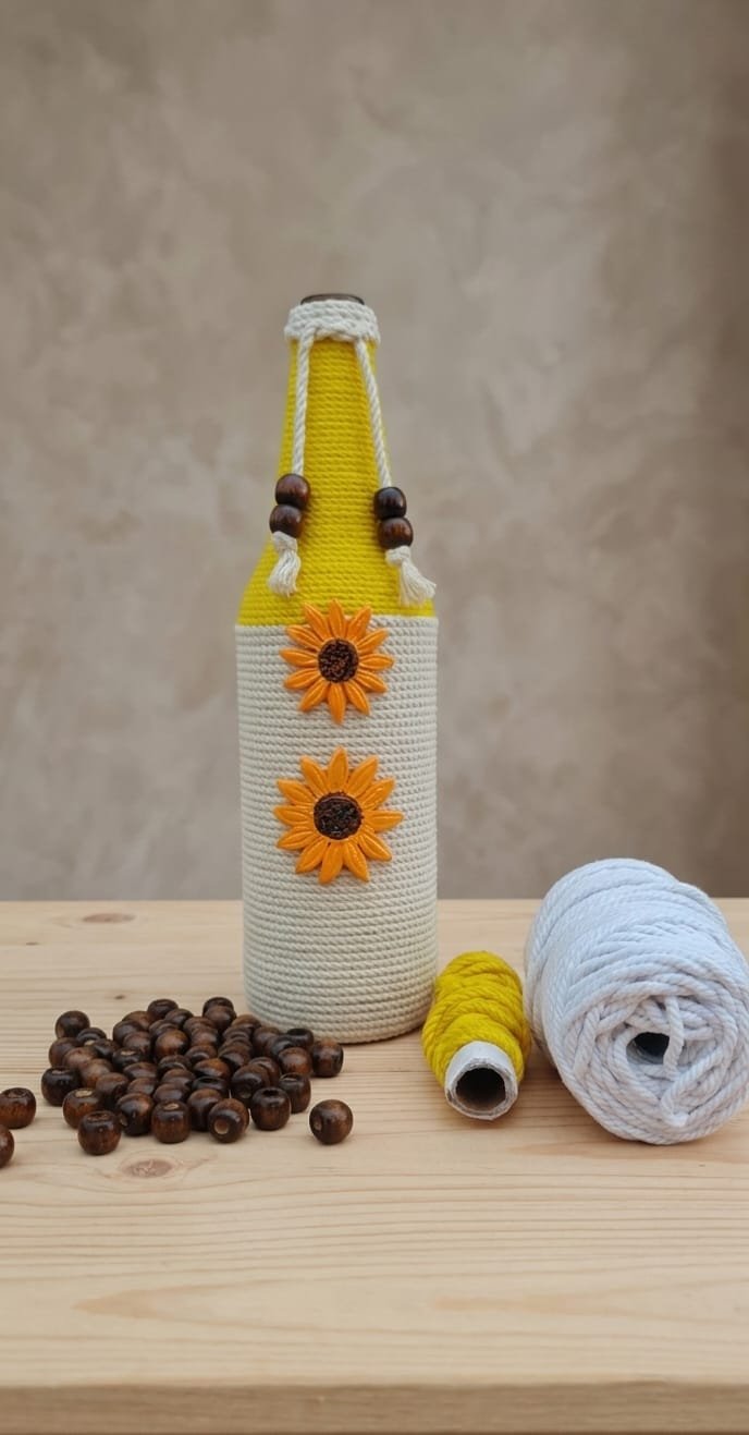 Sunflower Macrame Bottle Decor