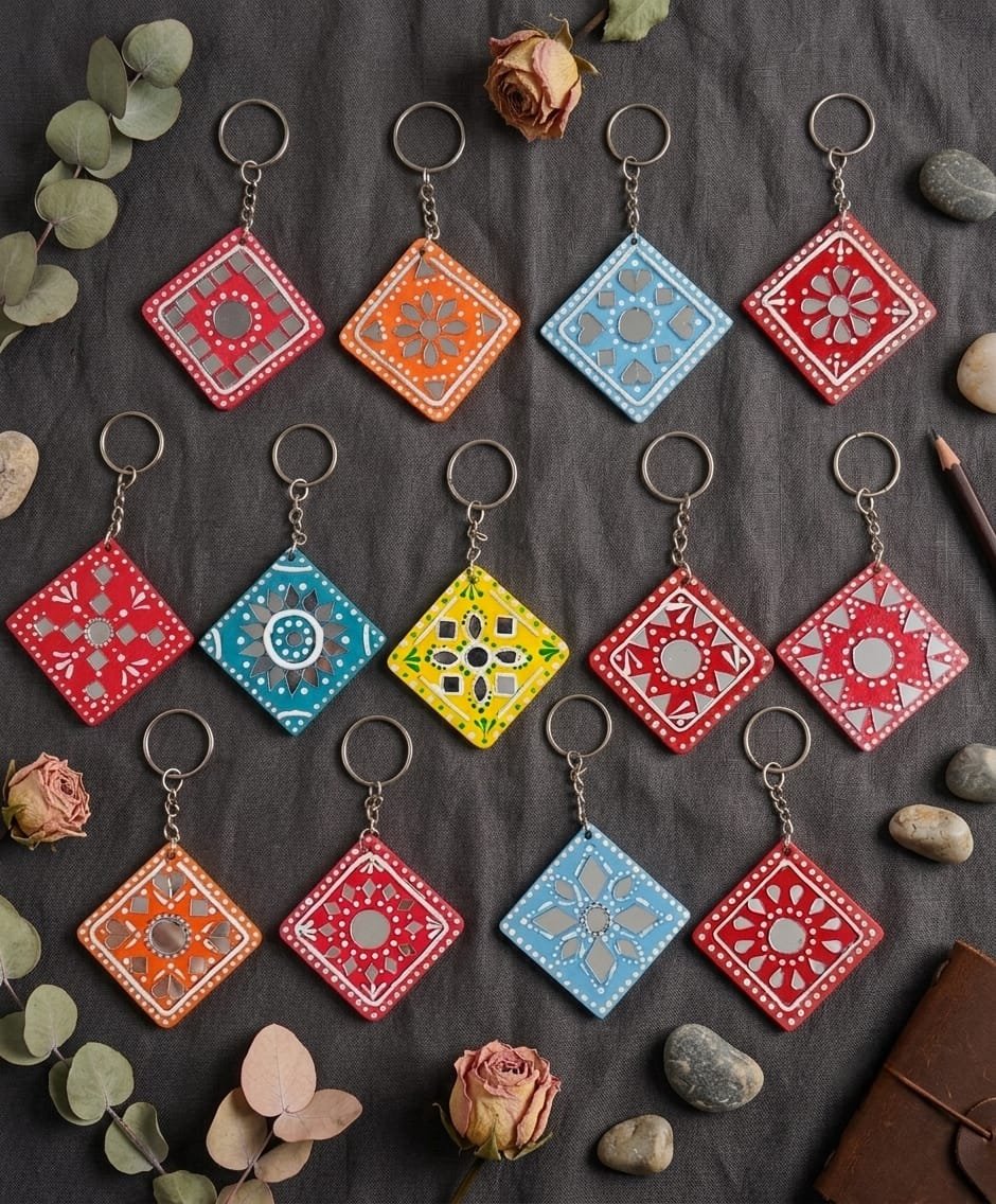 Handcrafted Mirror Work Keychain