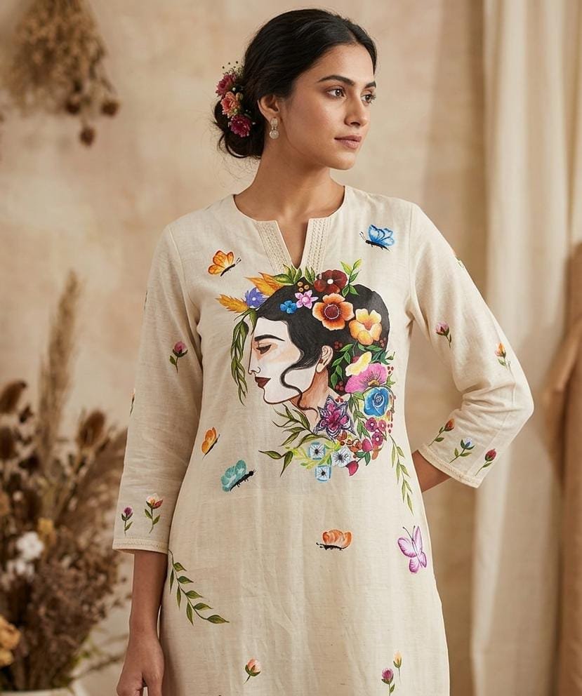 Blooming Muse Hand-Painted Cotton Kurti